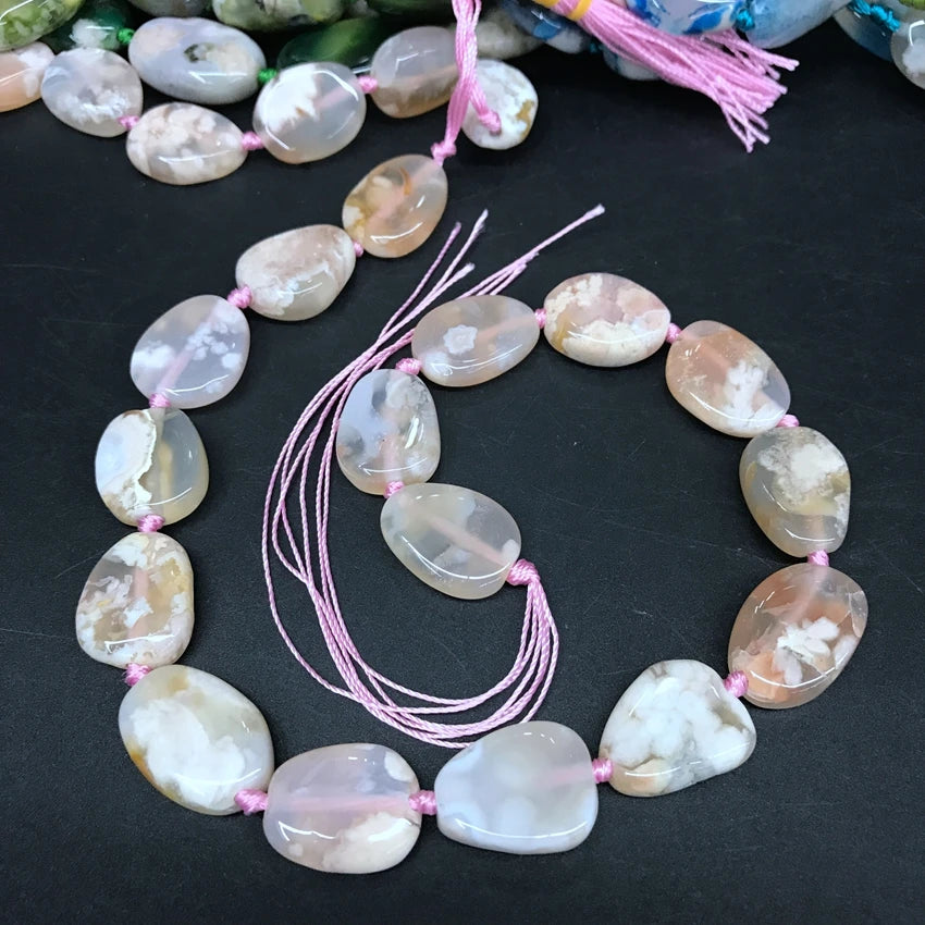 15.5" Strand Raw Sakura Agates Loose Beads,Freeform Natural Pink/Blue/Green Stone Nugget Slab Pendants Boho Jewelry Making