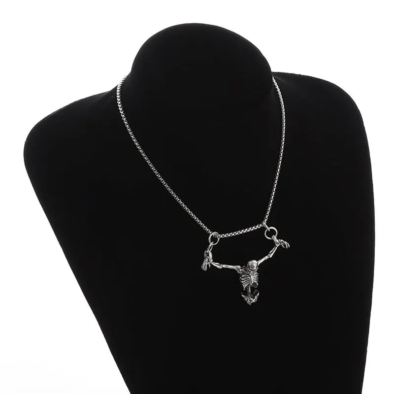 Silver Plated Captivity Skull Pendant Men\'s Biker Punk Rock Necklace Gothic Halloween Jewelry Accessory - Charlie Dolly
