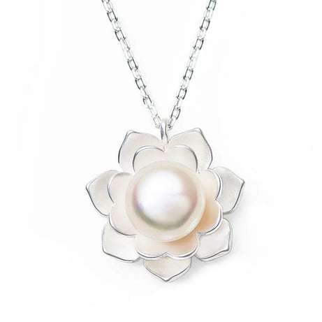 White Lotus Shell Pearl Pendant, Ocean Bloom Spiritual Talisman