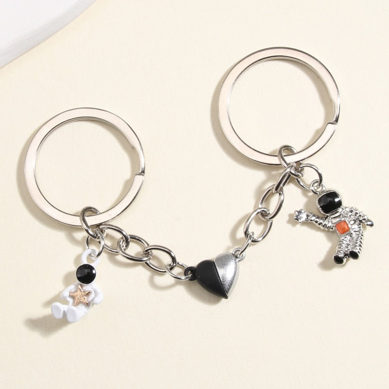 Design Keychain Astronaut Star Magnetic Button Key Ring Spaceman Key chains For Couple Friend Gifts DIY Handmade Jewelry - Charlie Dolly
