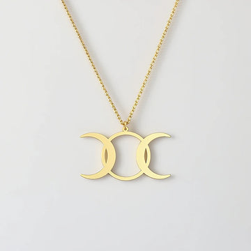 Stainless Steel Triple Moon Goddess Necklace Moon Phases Pendant Necklaces For Women Wicca Jewelry