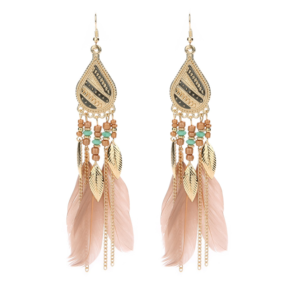 A Pair Boho Feather Dangle Women Earrings Beach Long Tassel Beads Handmade Flower Enamel Earrings Bride Wedding Party Gift - Charlie Dolly