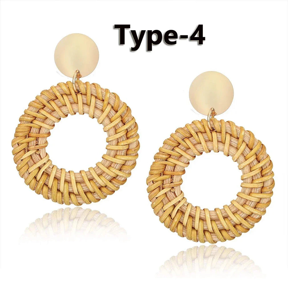 Raffia Straw Woven Boho Hoop Earrings Jewelry