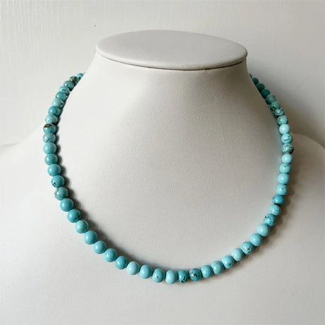 Blue Turquoise Round Bead Choker Necklace Jewelry