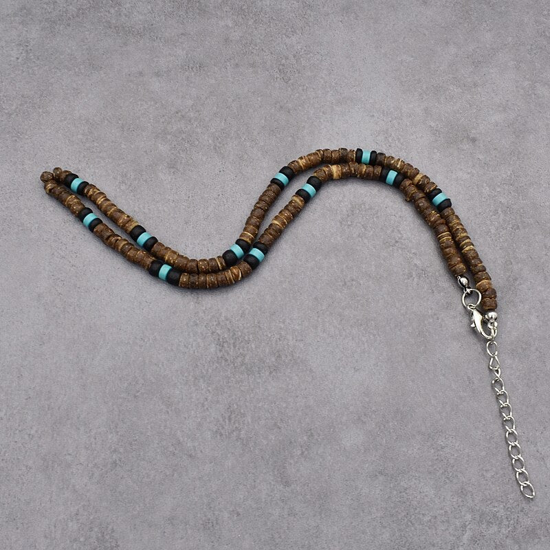 Natural Coconut Shell Necklace Men Minimalist Choker Necklace for Hombre Boy Vintage Beads Short Necklace Present for Him - Charlie Dolly