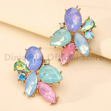 Korean Fashion Original Shiny Glass Decor Stud Earrings For Women Trend Boho Luxury Charm Fairy Wedding Party Unusual Jewelry
