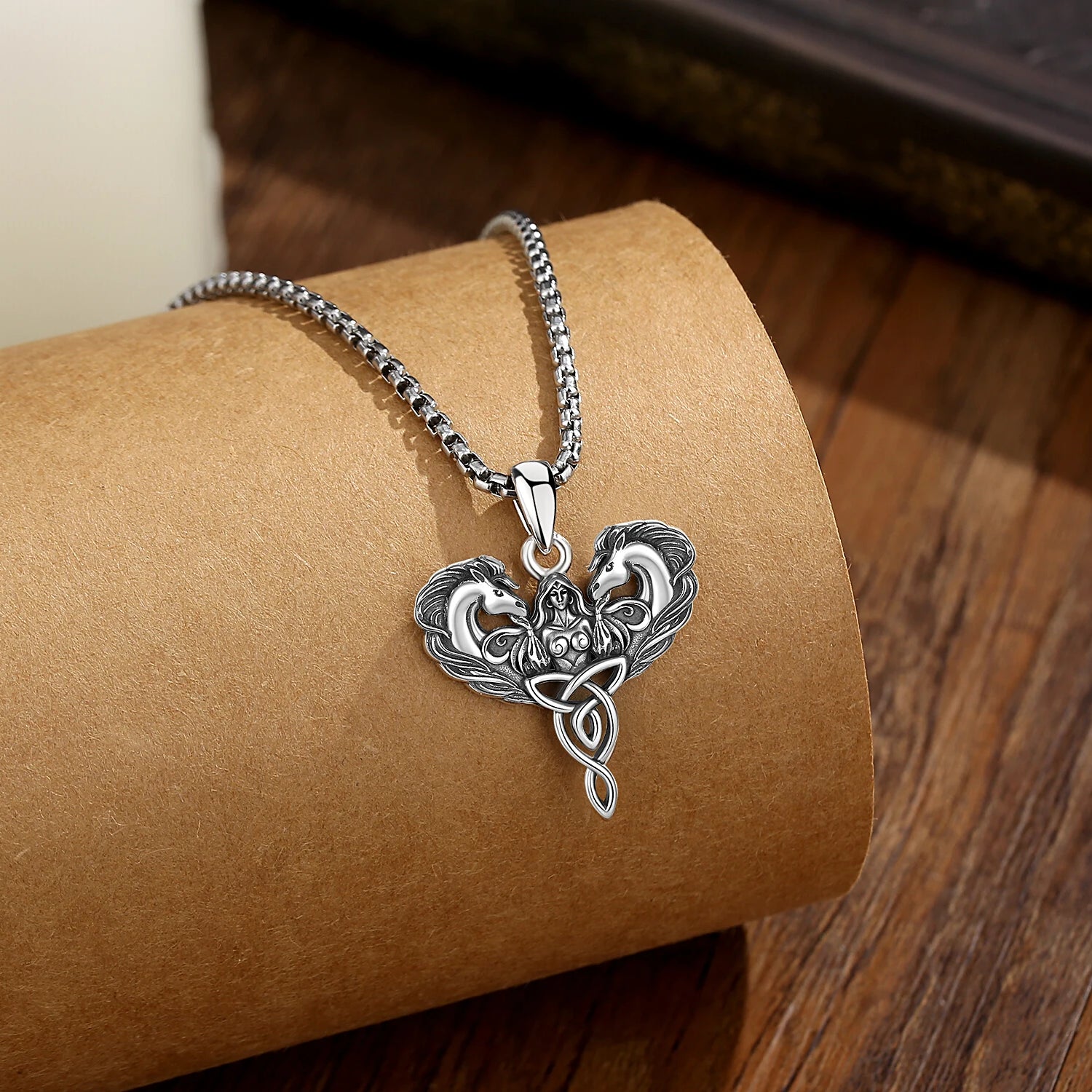 Celtic Horse Trinity Knot Necklace, S925 Sterling Silver