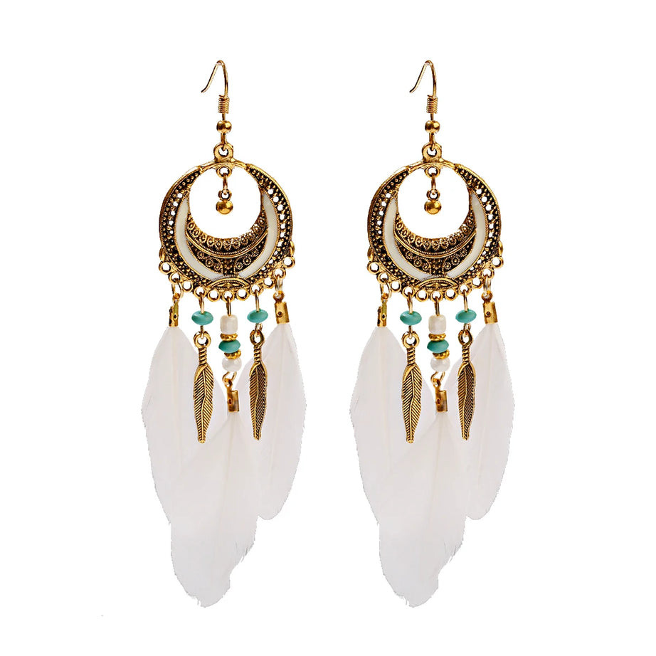 Dream Catcher Feather Leaf Tassel Earrings Jewelry