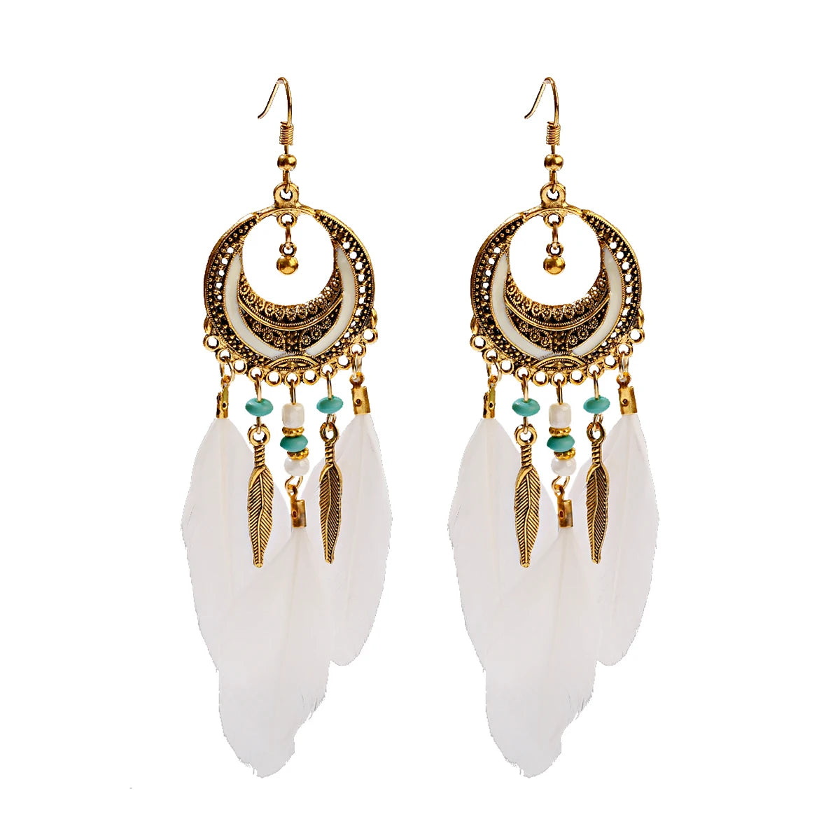 Round Retro Women's Dream Catcher Handmade Long Tassel Feather Earrings Female Leaves Pendant Earring Kolczyki Boho Jewelry