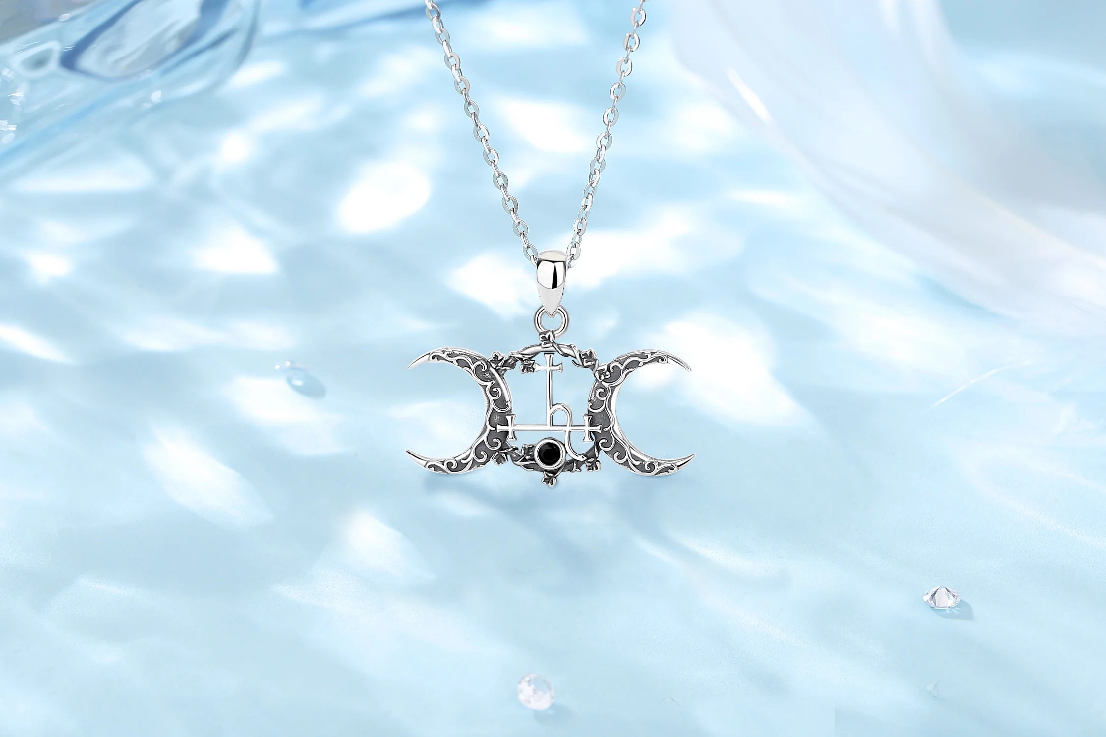 Eudora 925 Sterling Silver Lilith Sigil Necklace Vintage Triple Moon Goddess Amulet Pendant Personality Jewelry Party Gift