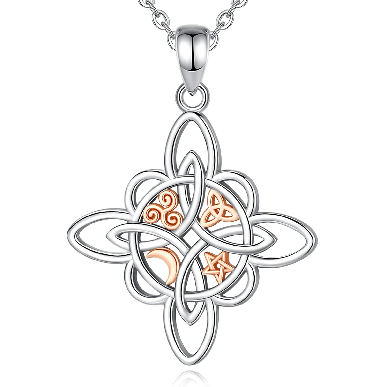 Eudora 925 Sterling Silver Witch Knot Necklace Witchcraft Celtic Knot Star Moon Geometric Pendant Men Women Jewelry Party Gifts