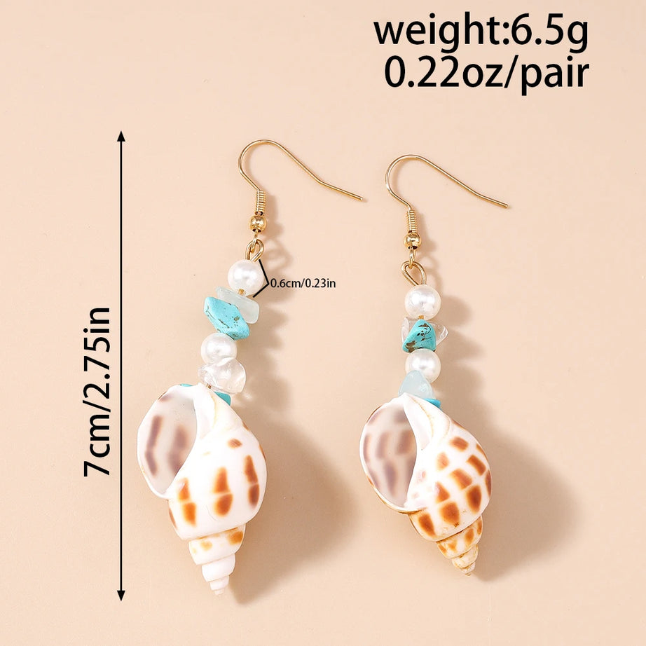 Conch and Starfish Shell Drop Earrings
