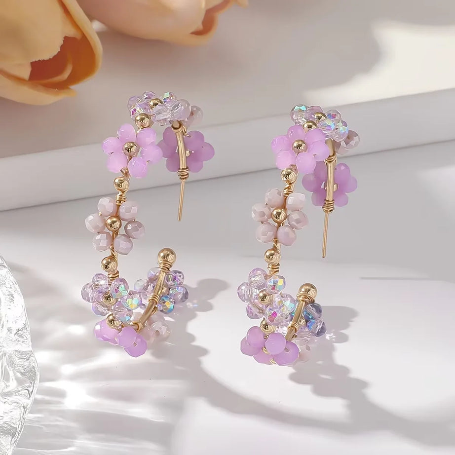 Crystal Beaded Sunflower Handmade Earrings Jewelry