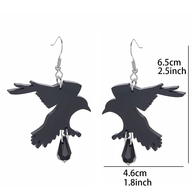 Gothic Black Romantic Crow Dangle Drop Earrings for Women Dark Halloween Jewelry Girls Cool Fashion Accessories - Charlie Dolly