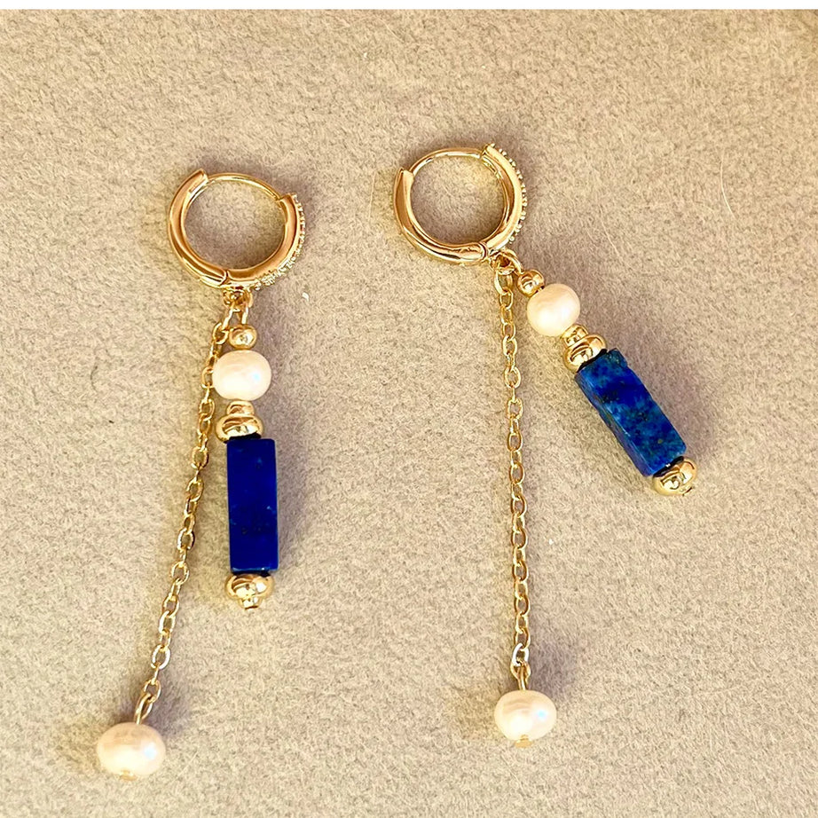 Exclusive Design Personalized Natural Freshwater Pearl Lapis lazuli Necklace Bracelet Earrings Copper Plated 14k Gold Accessorie - Charlie Dolly