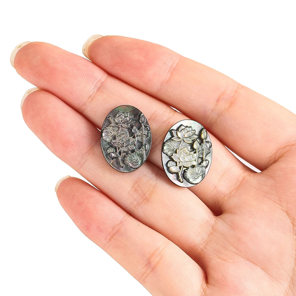 Natural Black Mother of Pearl Pendant Hand Carved Lotus Flower Charms for DIY Jewelry Earring Necklace MOP Making Finding