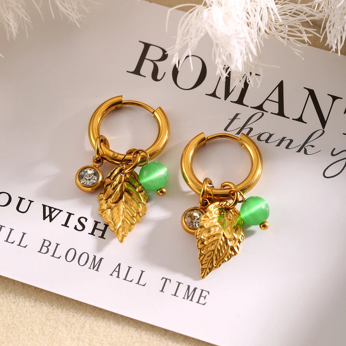 Jolivie Stainless Steel Natural Stone Earrings Women Bohemia Vintage Hoop Earrings for Women Ear Trendy Jewelry Gift