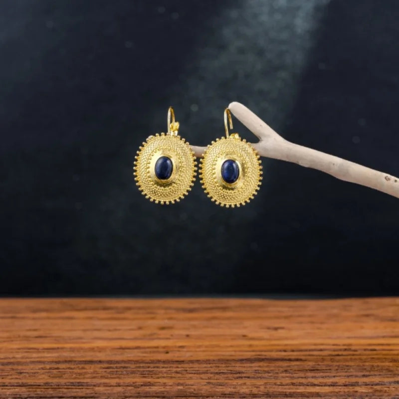 Fashion Women's Lapis Lazuli Earrings Wedding Engagement Golden Leverback Earrings Birthday Party Anniversary Gift