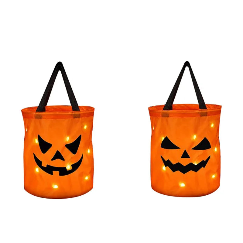 LED Light Halloween Trick or Treat Bucket Pumpkin Candy Bags Collapsible Halloween Basket for Thanksgiving Party Gift Basket - Charlie Dolly