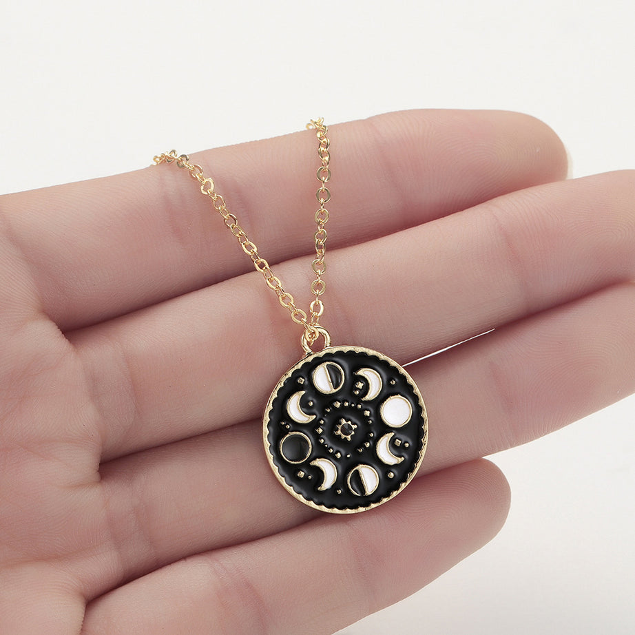 Black Enamel Moon Phase Choker Necklace, Gothic Witchy Celestial Talisman