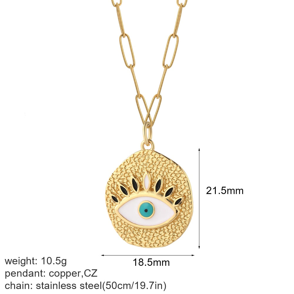 Heart Evil Blue Eye Sun Necklace for Women Cute Dog Bee Elephant Gold Color Pendant Woman's Collars Long Stainless Steel Chains - Charlie Dolly