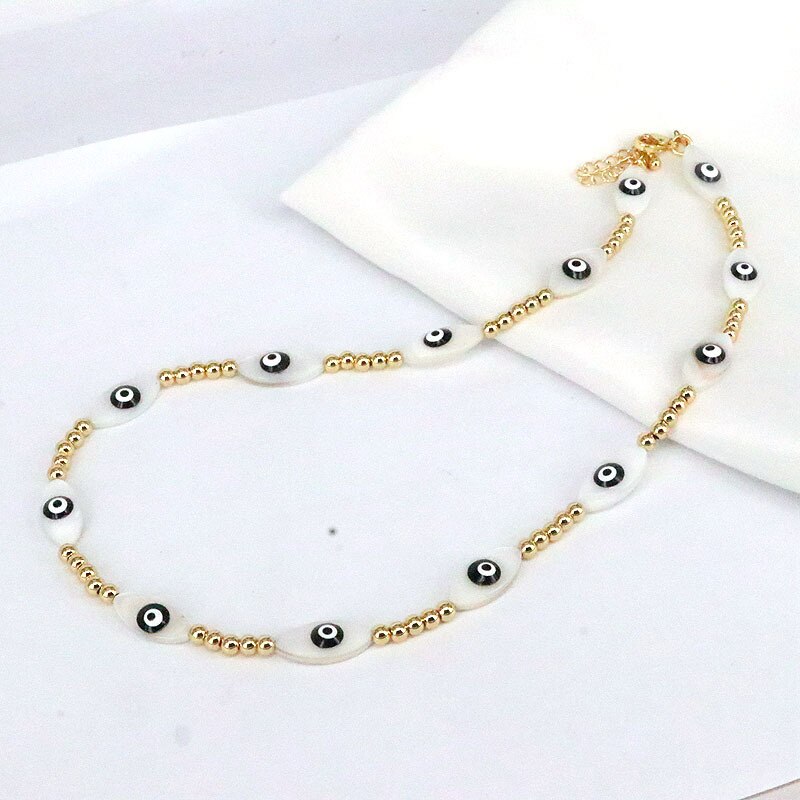 Vlen Boho Turkish Evil Eye Necklace Jewelry for Women Gold Color Beaded Choker Necklaces Natural Shell Lucky Hamsa Hand Collar - Charlie Dolly