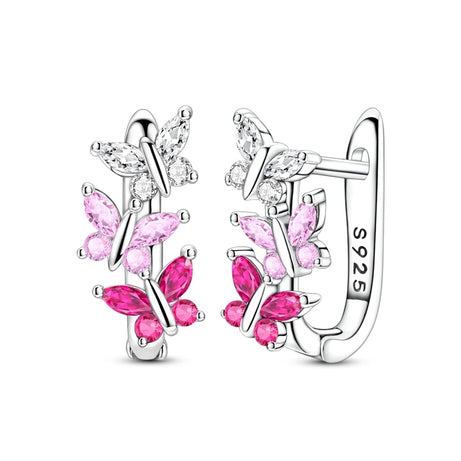 Sterling Silver Clover Butterfly Hoop Earrings Jewelry
