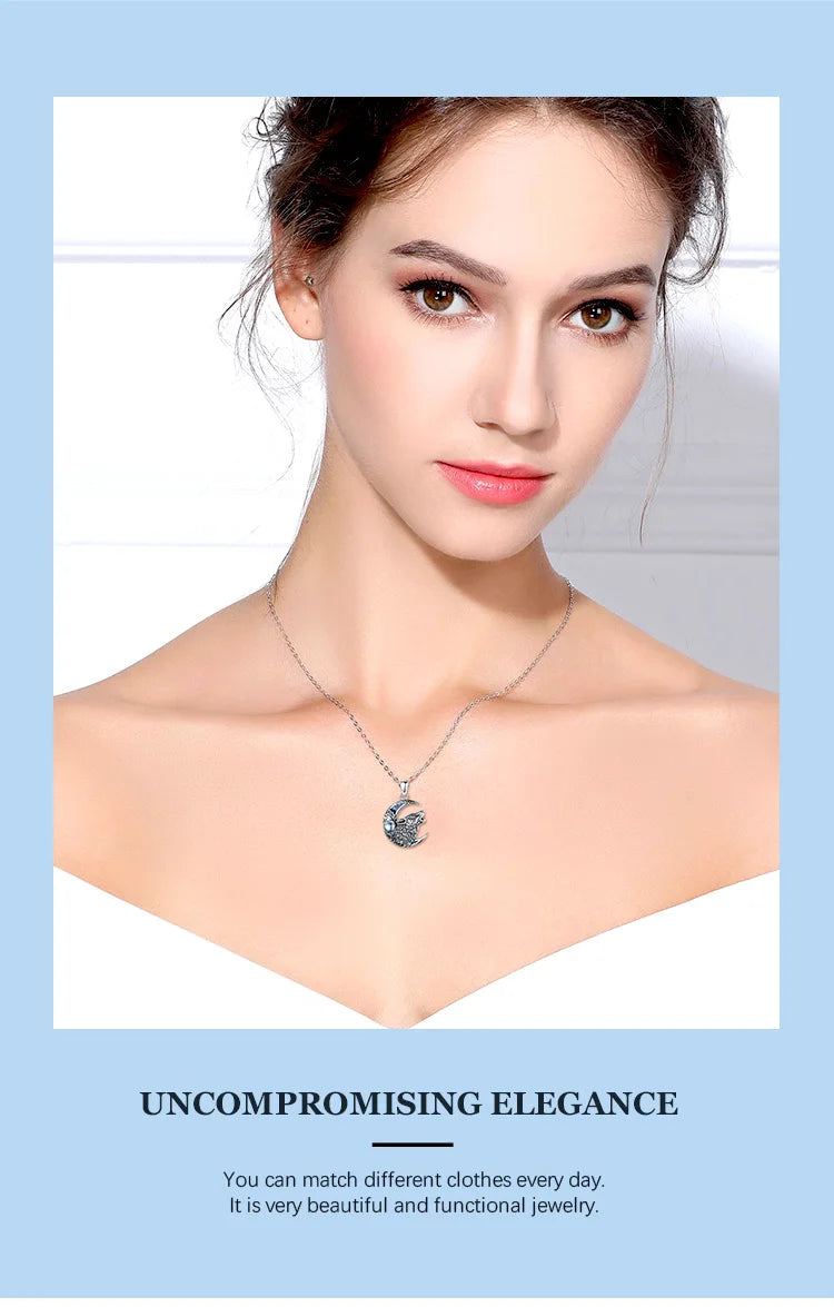 Eudora 925 Sterling Silver Wolf on the Moon Necklace Moonstone Wolf Pendant Animal Series Jewelry for Warriors Men'women Gift