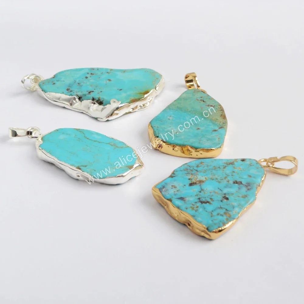 Unique Irregular Natural Turquoise Slice Pendant Golden/Silver Color Charm For Women Boho Jewelry Accessories DIY Necklace