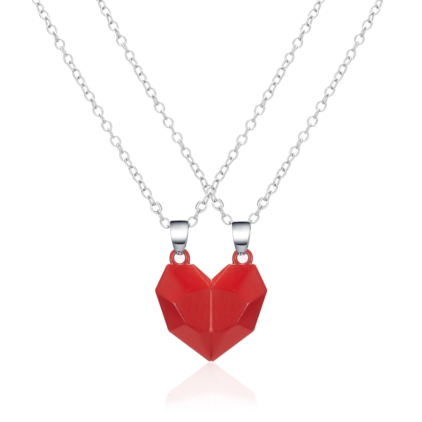 2Pcs/Lot Magnetic Couple Necklace Friendship Heart Pendant Distance Faceted Charm Necklace Women Valentine's Day Gift 2021