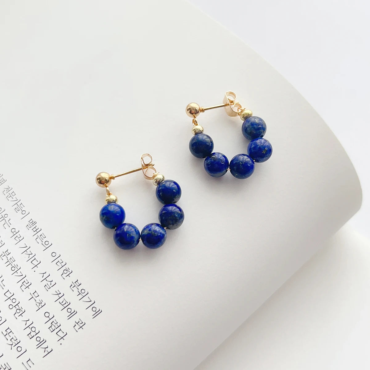 Fashion personality simple temperament gorgeous Lapis Lazuli hand beaded earrings studs earrings women's accessories ornaments