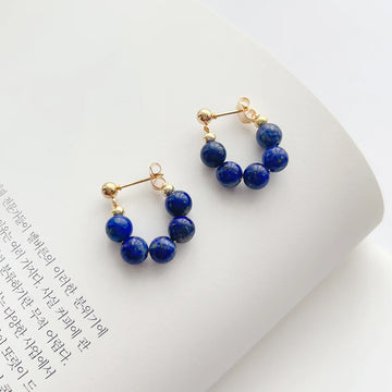 Fashion personality simple temperament gorgeous Lapis Lazuli hand beaded earrings studs earrings women's accessories ornaments