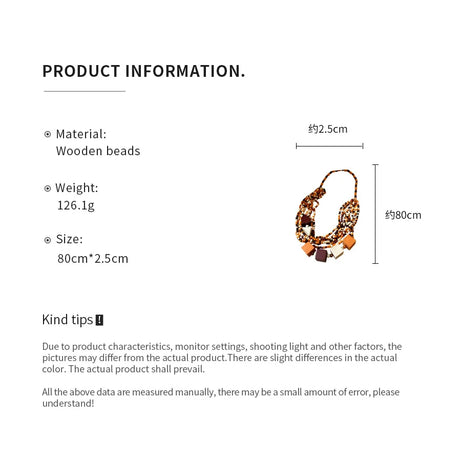 Cubic Wood Bead Multilayer Statement Necklace Jewelry