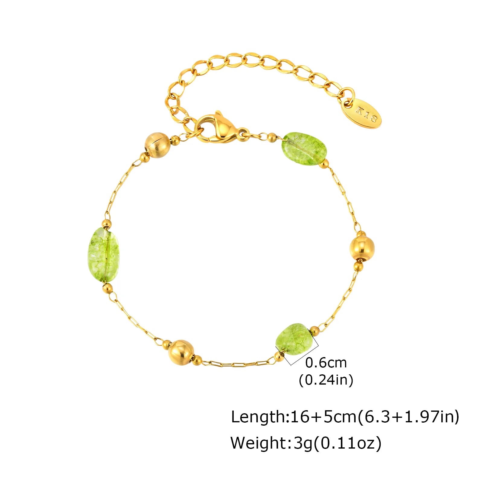 Vnox Stainless Steel Natural Green Stones Spacer Bead Thin Chain Bracelet Summer Boho Seaside Vacation Choker Bracelet Jewelry