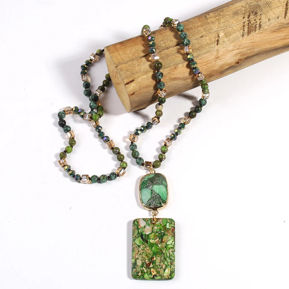 RH Fashion Bohemian Jewelry Natural Stones Crystal Stone Knotted Semi Precious Stone Boho Multi Pendant Necklace Women Gift - Charlie Dolly