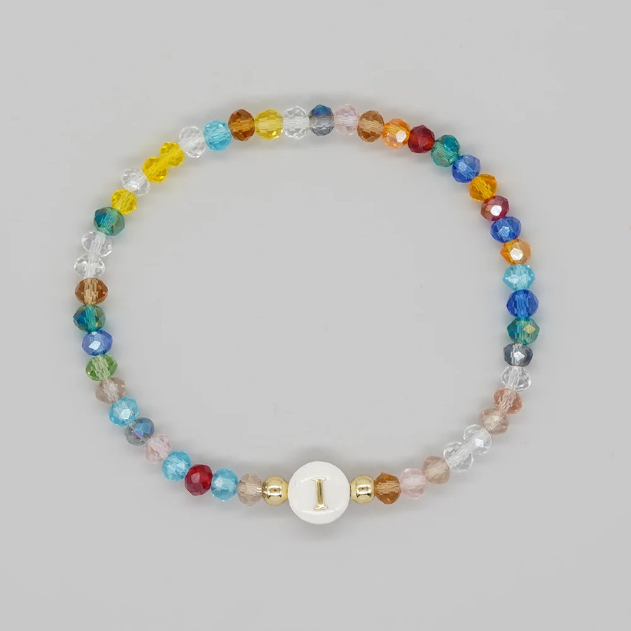 Crystal and Shell Initial Letter A to Z Boho Bracelet