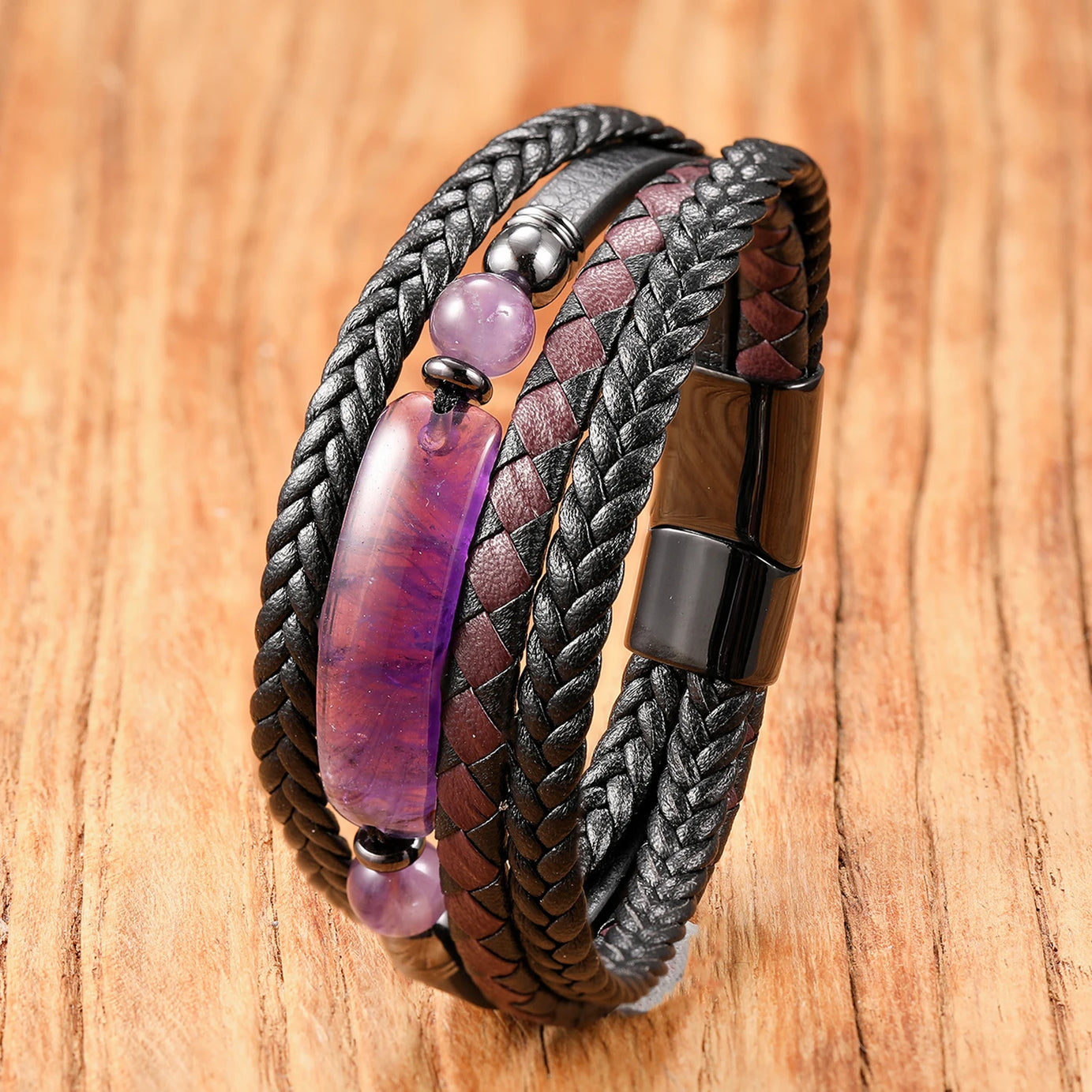 Stone & Leather Wrap Bracelet