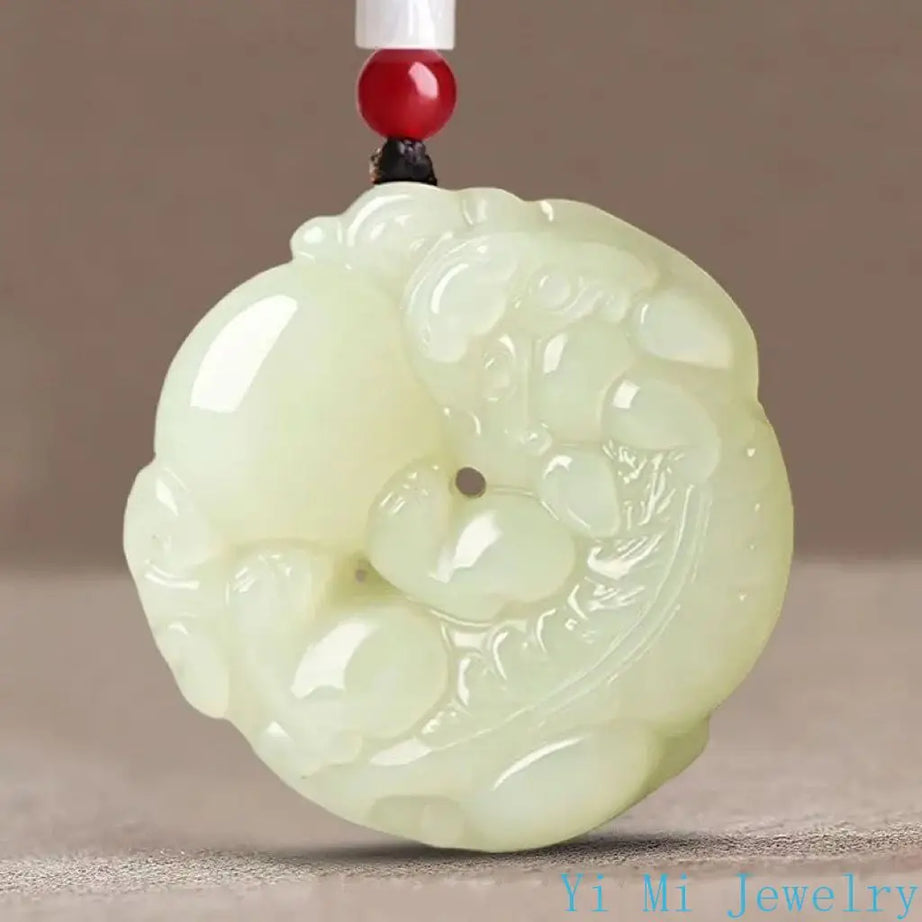 Hetian Jade Feng Shui Peace Button Pendant, Heirloom Protection Amulet