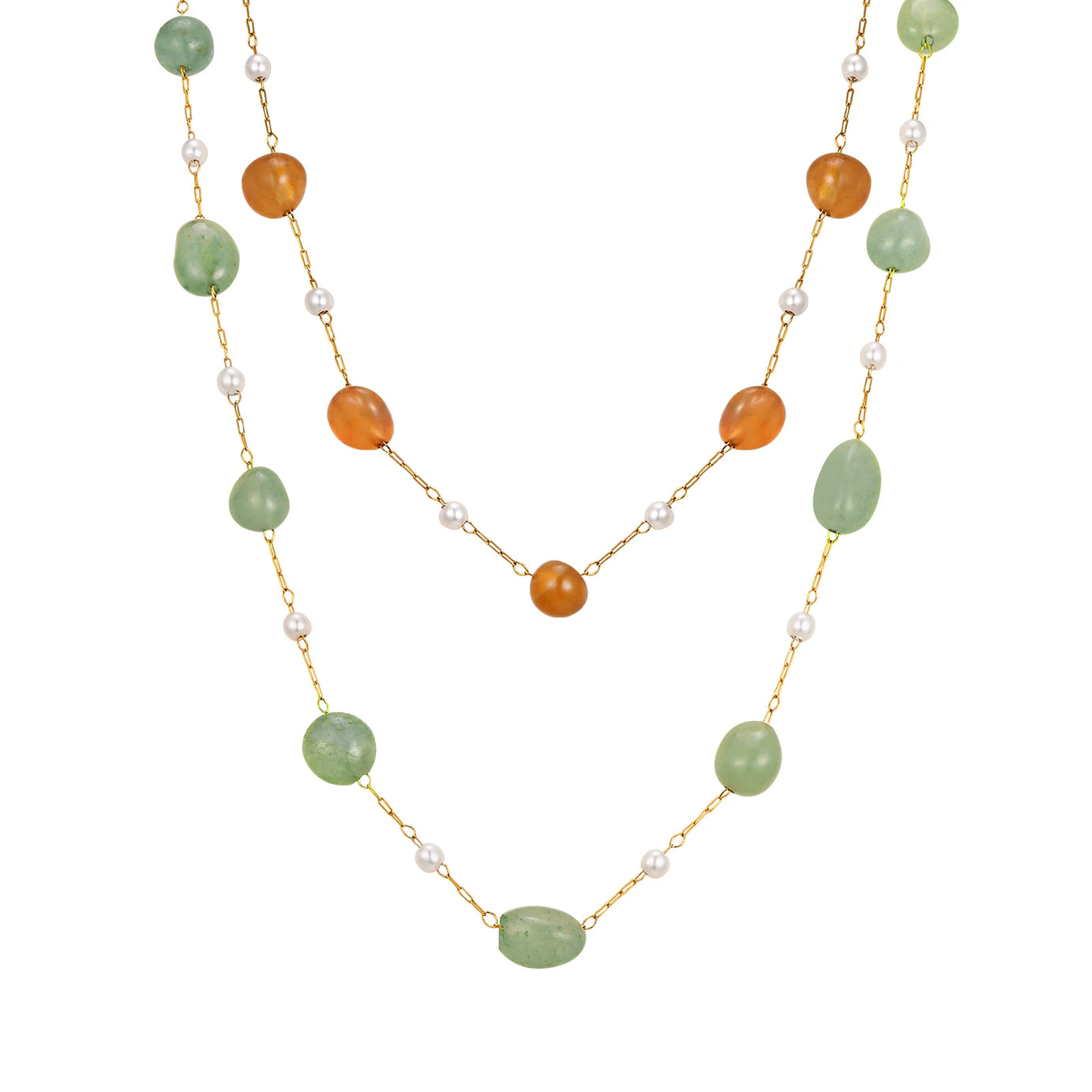 Natural Stone & Pearl Boho Necklace