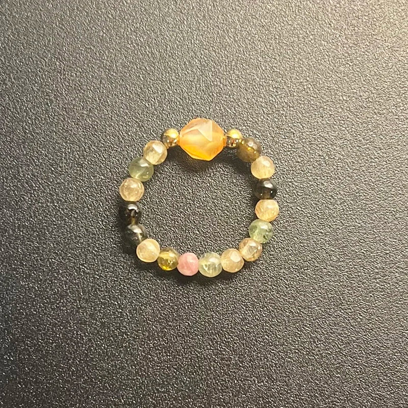 Boho Natural Stone Ring For Wedding Multi Color Handmade Stretchy Jewelry With Stainless Steel Fashion Beaded Rings