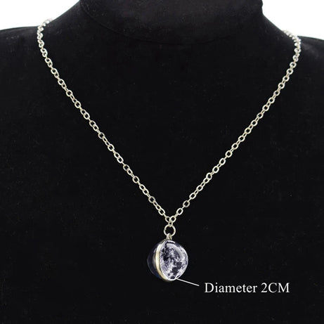 Double-Sided Galaxy Planet Glass Ball Pendant Necklace, Sun Moon Mars Cosmic Talisman