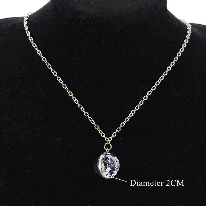 Double Sided Galaxy Planet Glass Ball Pendant Necklace Sun Earth Moon Mars Necklaces Jewelry