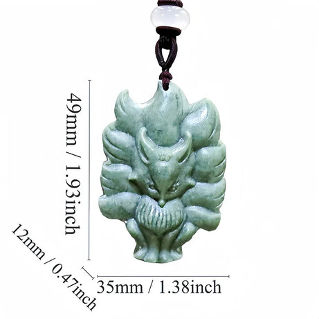 Dark Green Jade Dragon Fox & Owl Pendant Necklace, Carved Amulet Zodiac Talisman