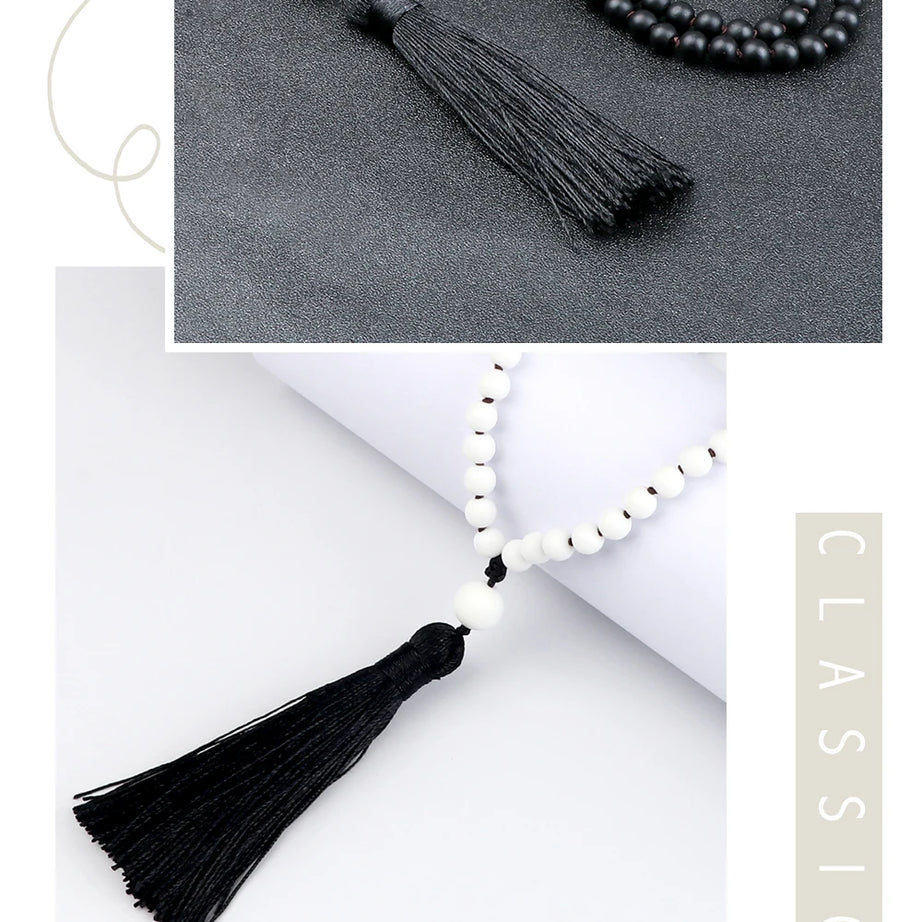 Men Natural Malachite Stones Necklaces Boho 108 Tiger Eye Beads Handmade Necklace with Tassel Yoga Medit Jewelry Gifts For Women - Charlie Dolly