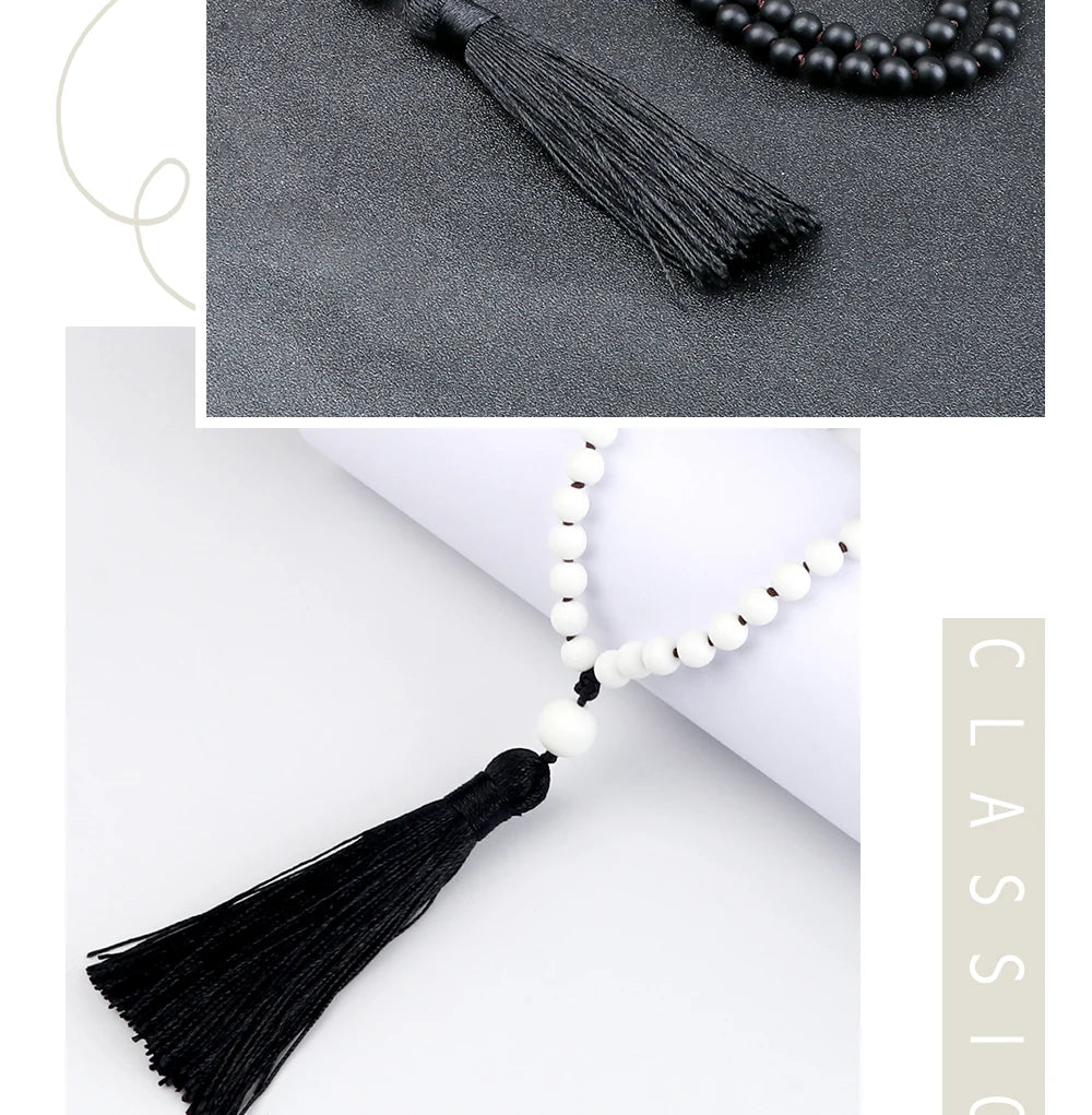 Men Natural Malachite Stones Necklaces Boho 108 Tiger Eye Beads Handmade Necklace with Tassel Yoga Medit Jewelry Gifts For Women
