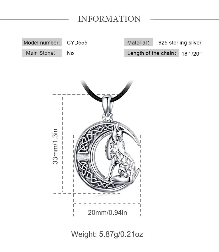 Eudora 925 Sterling silver Wolf on the Moon Necklace Valknut Odin 's Symbol of Norse Viking Warriors Men'women Necklaces CYD554