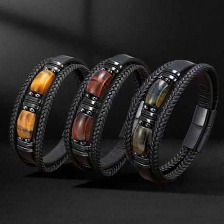 Natural Stone Leather Wrap Bracelet