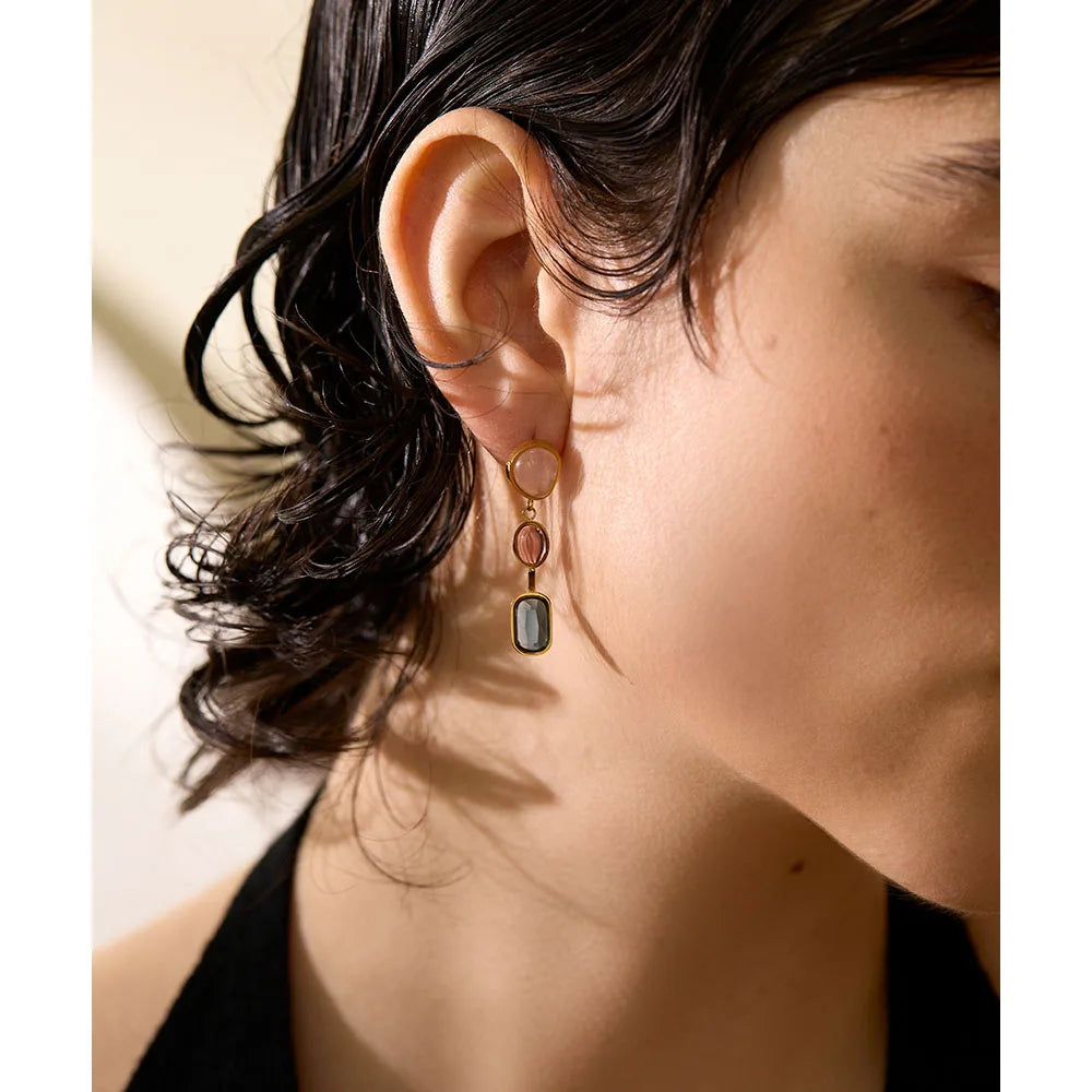 Yhpup 316l Stainless Steel Natural Stone Geometric Drop Dangle Earrings for Women PVD 18k Plated High Quality Fashion Jewelry