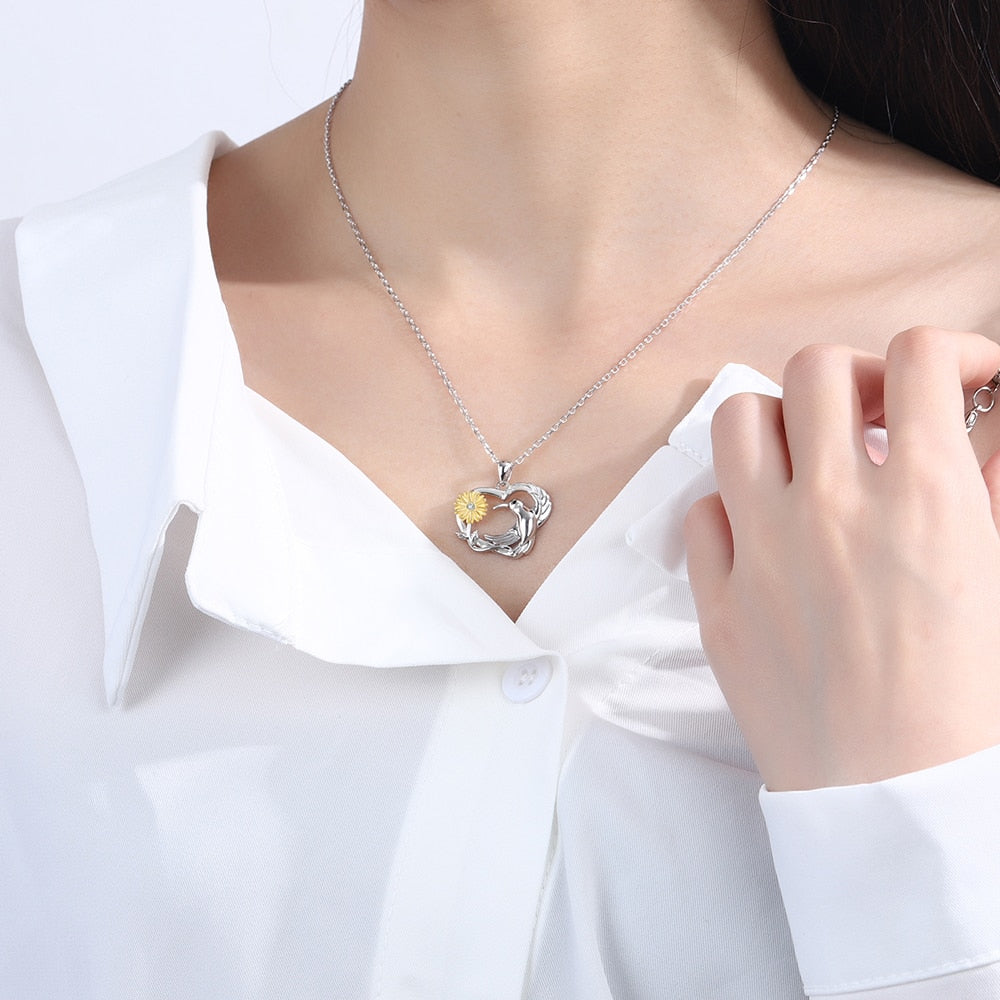925 Sterling Silver Hummingbird Necklaces Cute Animal Pendant Sunflowers Mothers Day Birthday Gift Jewelry for Women Wife Mom - Charlie Dolly