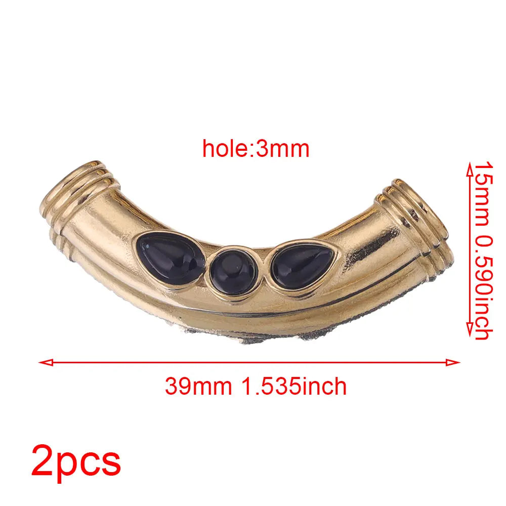 2pcs Stainless Steel Natural Stone Boho Plated Gold Tube Beads Charms Pendant DIY Bracelet Necklace Jewelry Making Metal